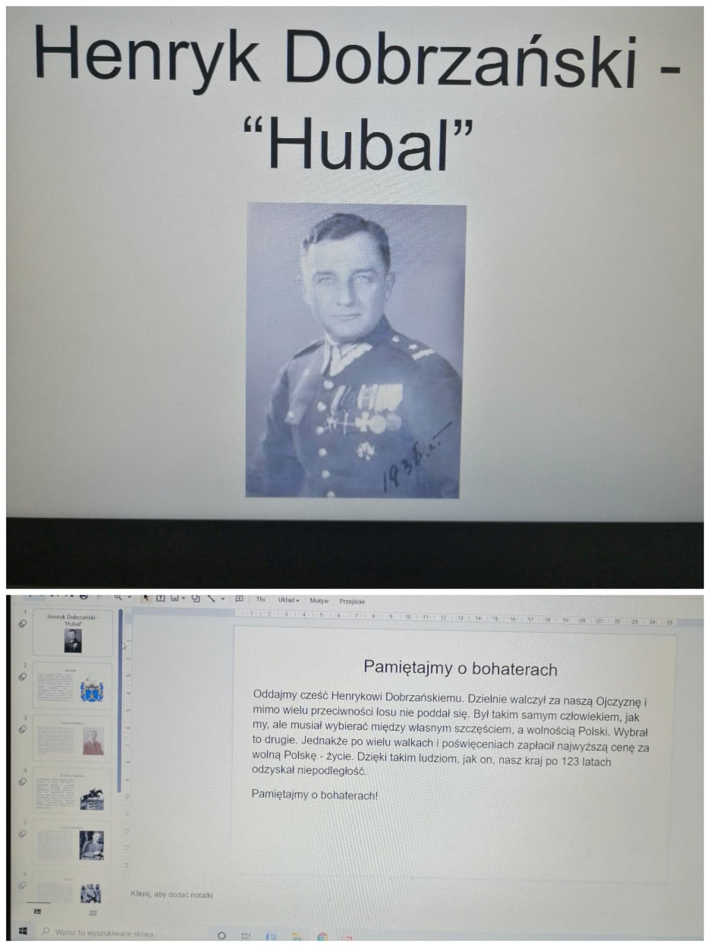 Prezentacja mulitmedialna o majorze Henryku Dobrzańskim przygotowana przez uczennicę klasy 8c Hannę Kościstą